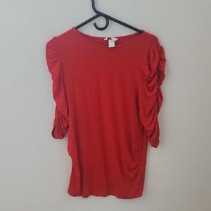 H&M Vibrant Mama Maternite Red Ruched Sleeve Top